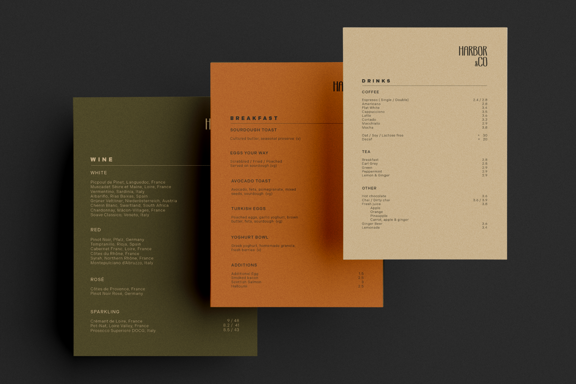 Harbor & Co. menu mockups