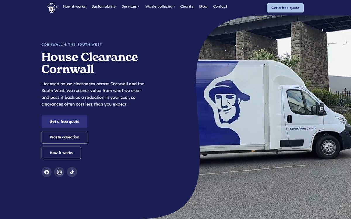 The Lanora House website: house clearance across Cornwall, with a free quote call to action