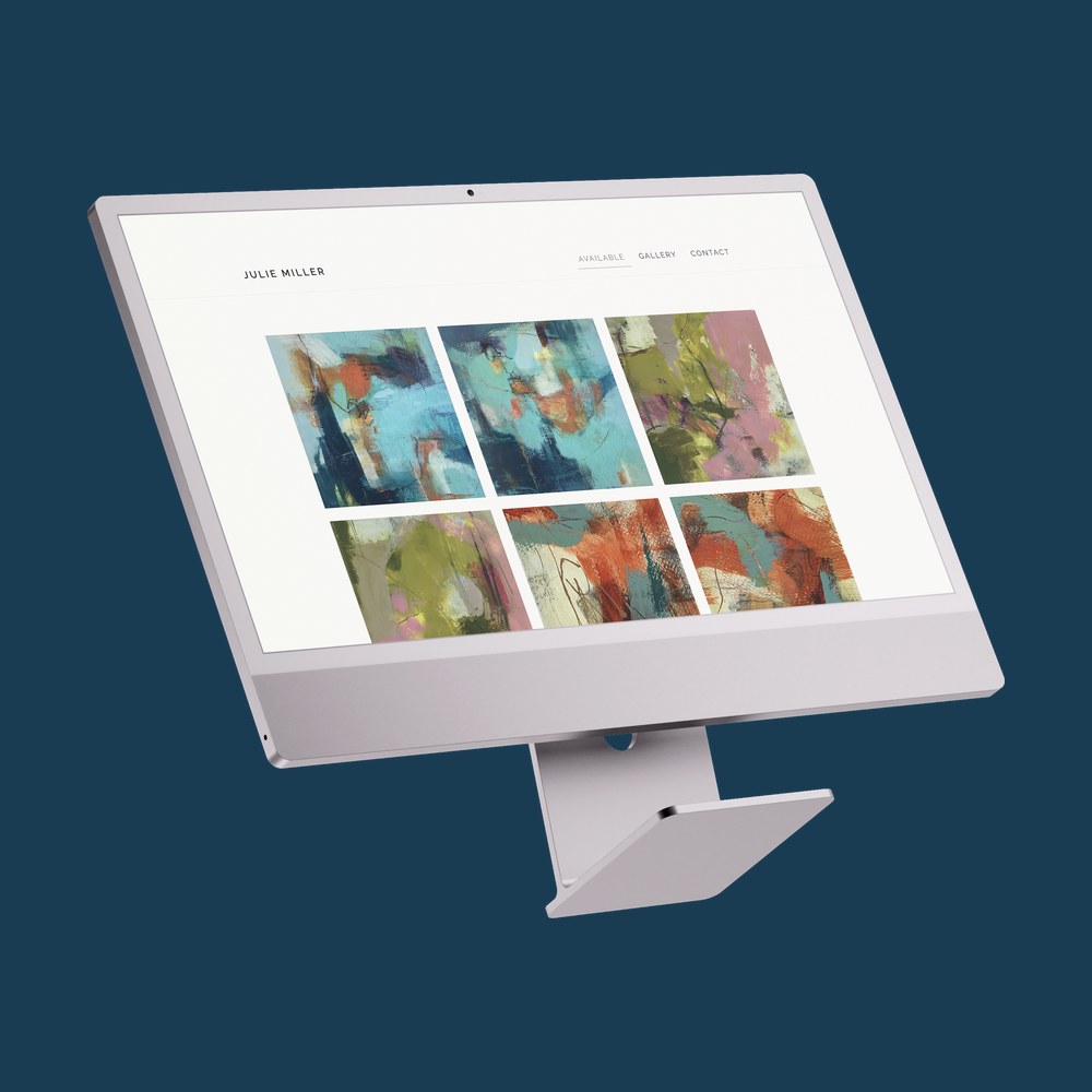The Julie Miller Art website shown on a desktop monitor